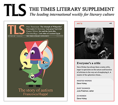 Times Literary Supplement (TLS) book review of Wasted Words and Dust Bunnies by art critic Dave Hickey & art historian Julia Friedman