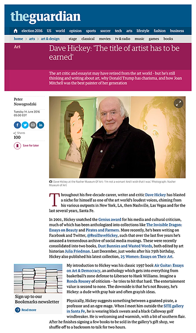 Read 'The title of artist has to be earned’, by Peter Nowogrodzki in The Guardian (June 14)